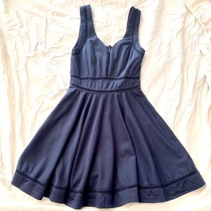 Annabelle cocktail dress w/ crochet cutout detailing, navy blue, size S